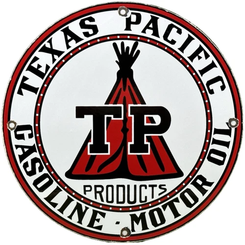 VINTAGE TEXAS PACIFIC MOTOR OIL PORCELAIN SIGN GASOLINE GAS STATION PUMP PLATE
