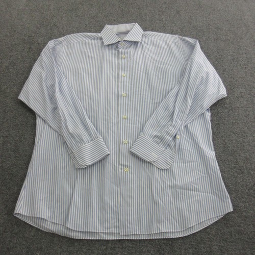 Hemrajani Brothers Shirt Mens XL Blue White Striped Dress Button Down Collared