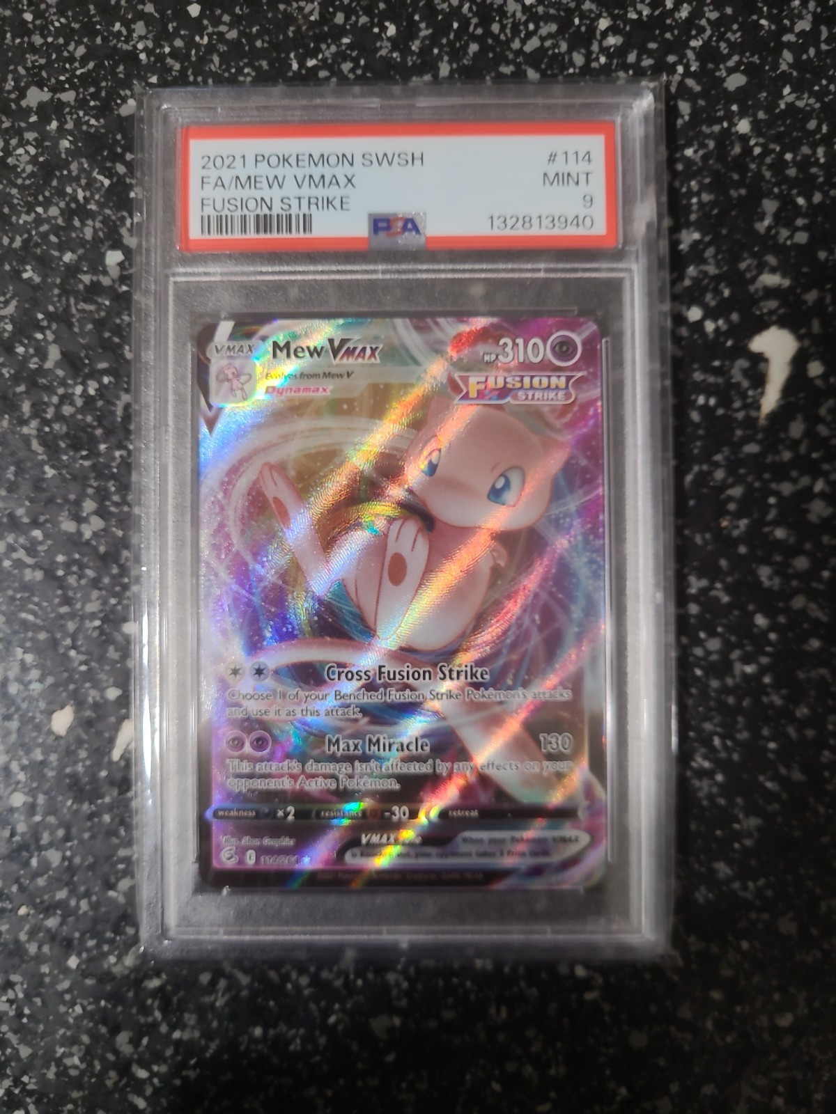 2021 POKEMON SWORD & SHIELD FUSION STRIKE #114/264 FULL ART MEW VMAX PSA 9