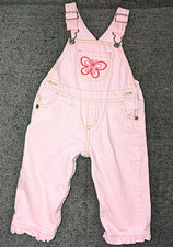 Vintage Osh Kosh Girls 12 M Pink/White Striped Overall One-Piece Butterfly Emb