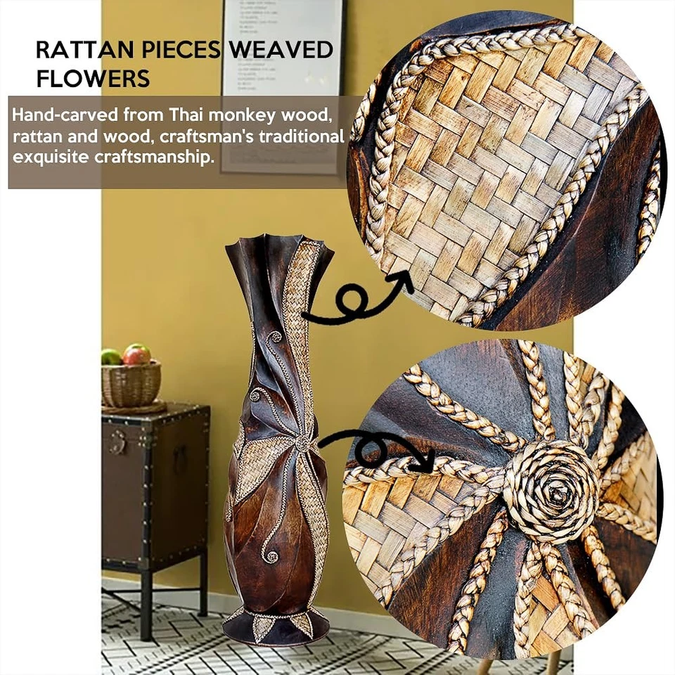 Vaso de chão alto, 24"" projetado artesanal madeira decorativa vasos marrons grandes... - Imagem 3 de 4