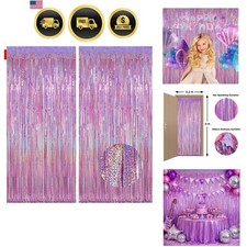 2 Pack 3.2 ft x 8.2 ft Tinsel Foil Fringe Curtains Backdrop, Sparkle Metallic...