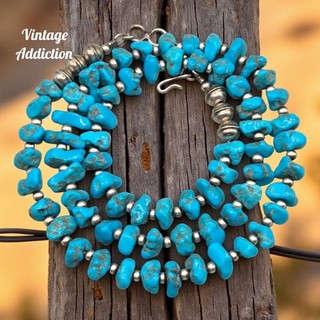 Rare Castle Dome Turquoise Navajo Pearl Bench Bead Necklace Sterling Pawn Squash