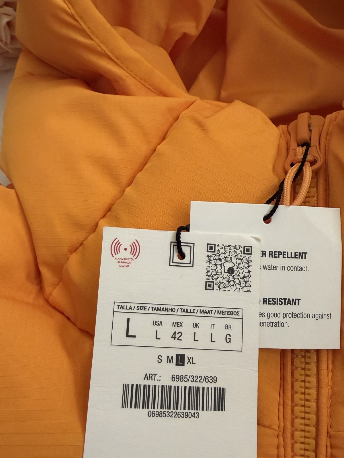 Zara Yellow Puffer jacket hooded zip water repellent Mens size L Large 6985/322 image 10