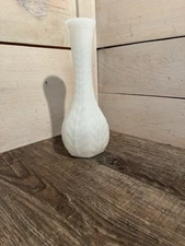 FTD 1981 Milk Glass Vase Floral Decor Vine Pattern 9”