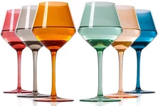 Colorful 16oz Wine Glasses Set 6| Stemmed Crystal Drinkware Gift for Women Party