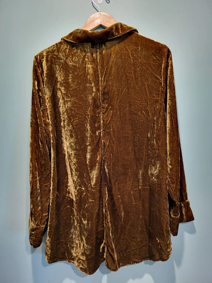 Camisa Habitat Terciopelo Aplastado Manga Larga Abotonada Marrón Dorado Talla L Foto 4 de 4