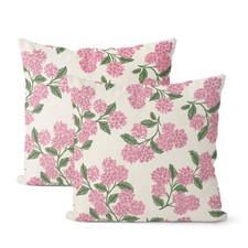 Preppy Pink Spring Pillow Covers 18x18 Inch 2 Pcs Green Hydrangea Flower Decor T