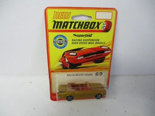 Matchbox Lesney Superfast SF69 Rolls Royce Coupe- gold, YELLOW BASE, RARE CARD