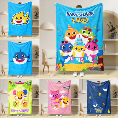 Cute Cartoon Shark Family Flannel Blanket   Soft Cozy Throw