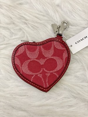 NWT COACH Heart Bag Charm In Signature Denim CDC91 In True Red | eBay