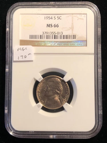 1954-S Jefferson Nickel NGC MS 66 Partial Steps Bright White San Francisco 013