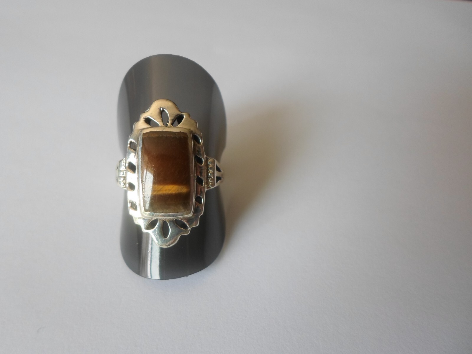 solid silver ring, tiger eye rectangle, openwork … - image 9