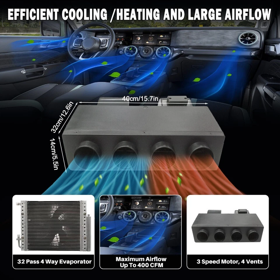 12V Heat&Cool Truck Air Conditioner Underdash Electric RV AC Unit Compressor Set - Image 3 of 4