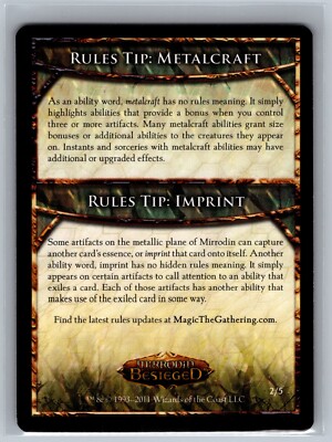 Magic The Gathering Metalcraft / Imprint Rules Tip Card #2/5 MTG TCG CCG |  eBay