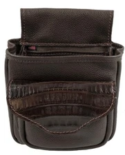 CROCODILE BELLY & LEATHER SHOTGUN SHELL POUCH Skeet Sporting Clays Trap BROWN