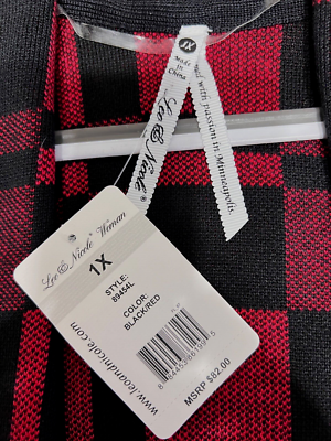 Lee & Nicole Womens TUNIC VEST 1X Red Black Plaid Sweater Knit
