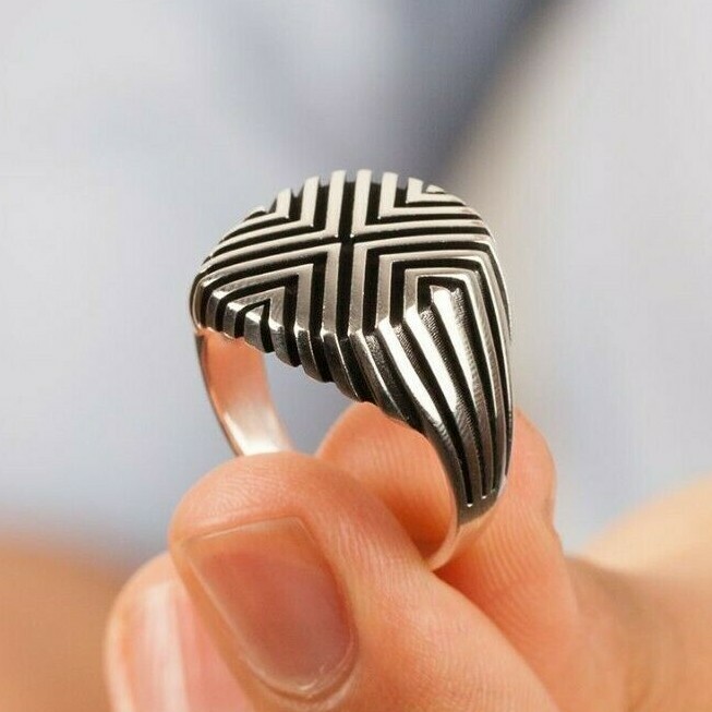 Geometric Design Solid 925 Sterling Silver Men Ring | eBay