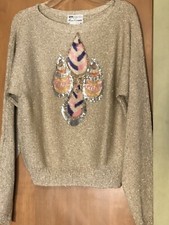 Sz M Vintage UMI Collections By Anne Crimmins Beige Sweater W Sequins Peacock