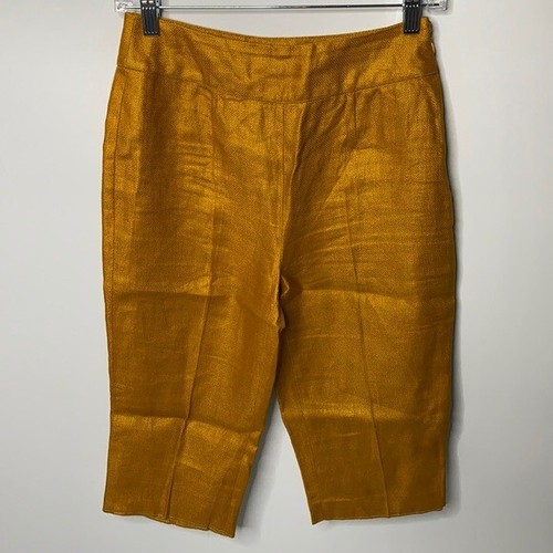 Longchamp Mustard Yellow Linen Capri Pants Small 26x15 Gem