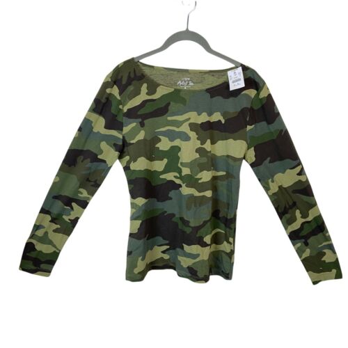 J. Crew Shirt Camouflage Pullover Women's Size Medium Artist Tee Long Sleeve New