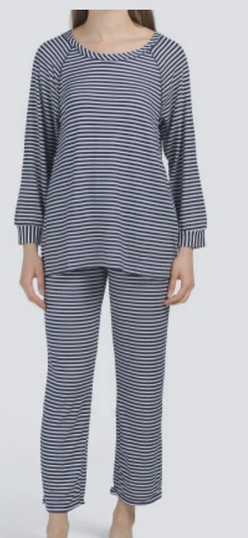 Company Ellen Tracy pajama set 2 Pc stripe long navy and white $58 | eBay