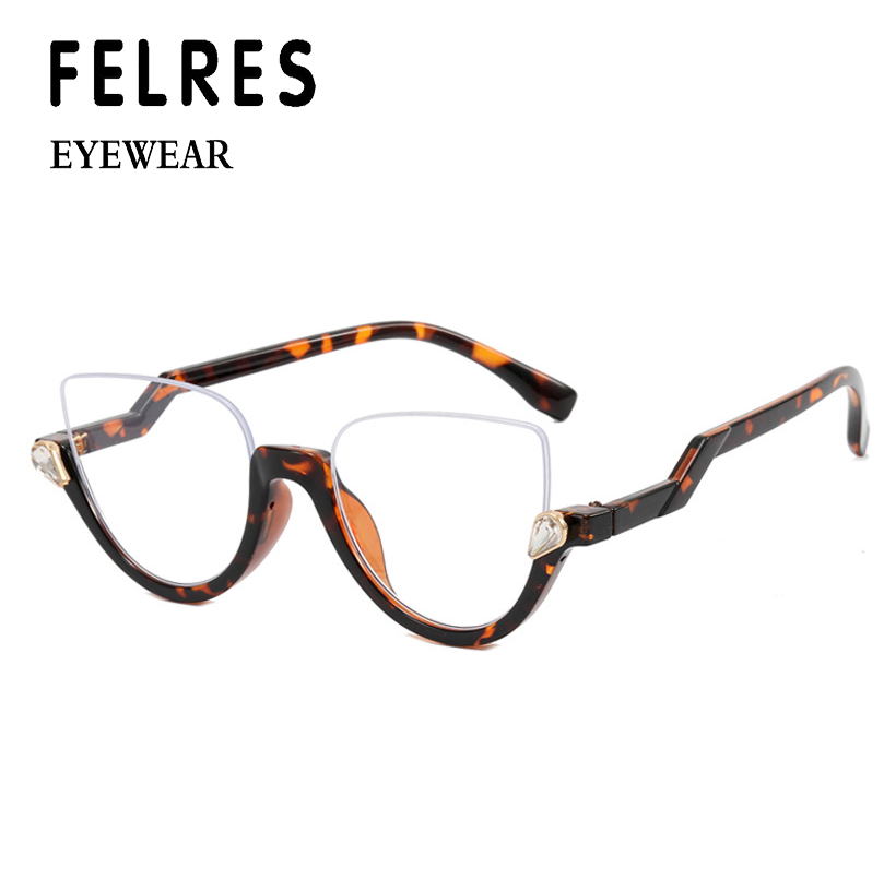 Women Half Frame Anti Blue Light Eyeglasses Clear Lens Glasses Leopard Frames
