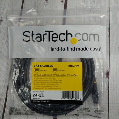 StarTech.com 8 ft Black Molded Cat6 UTP Patch Cable - ETL Verified C6PATCH8BK