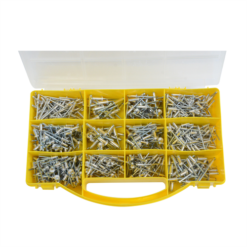 Hand Rivet Gun 250mm Heavy Duty 4 Head Nozzle Assorted Riveter 650pc Rivets - Picture 2 of 8