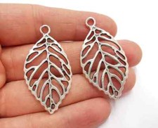 2 Leaf Branch Dangle Charms Antique Silver Plated jewelry Accessories G21067