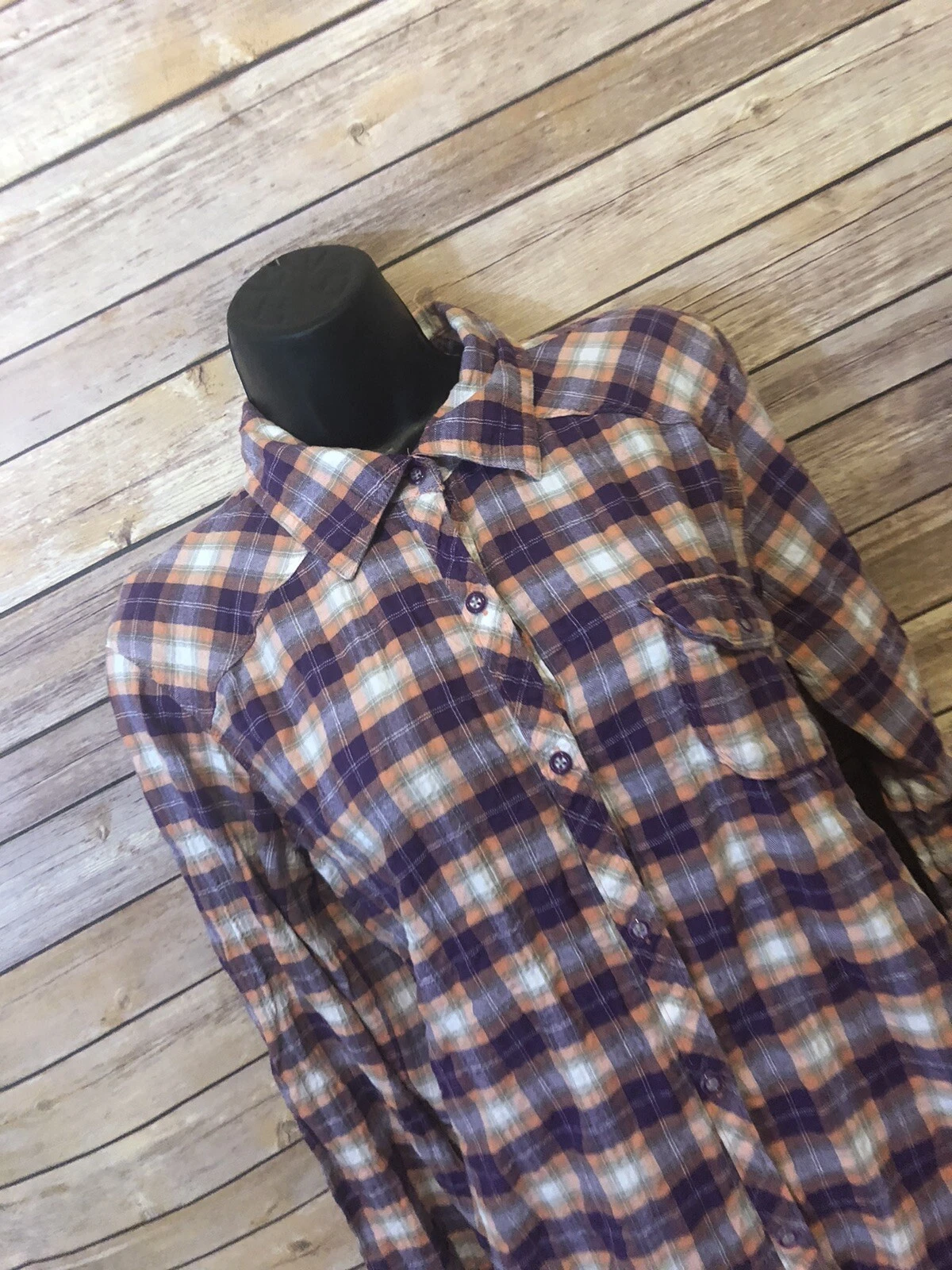 lole flannel plaid long sleeve button down shirt