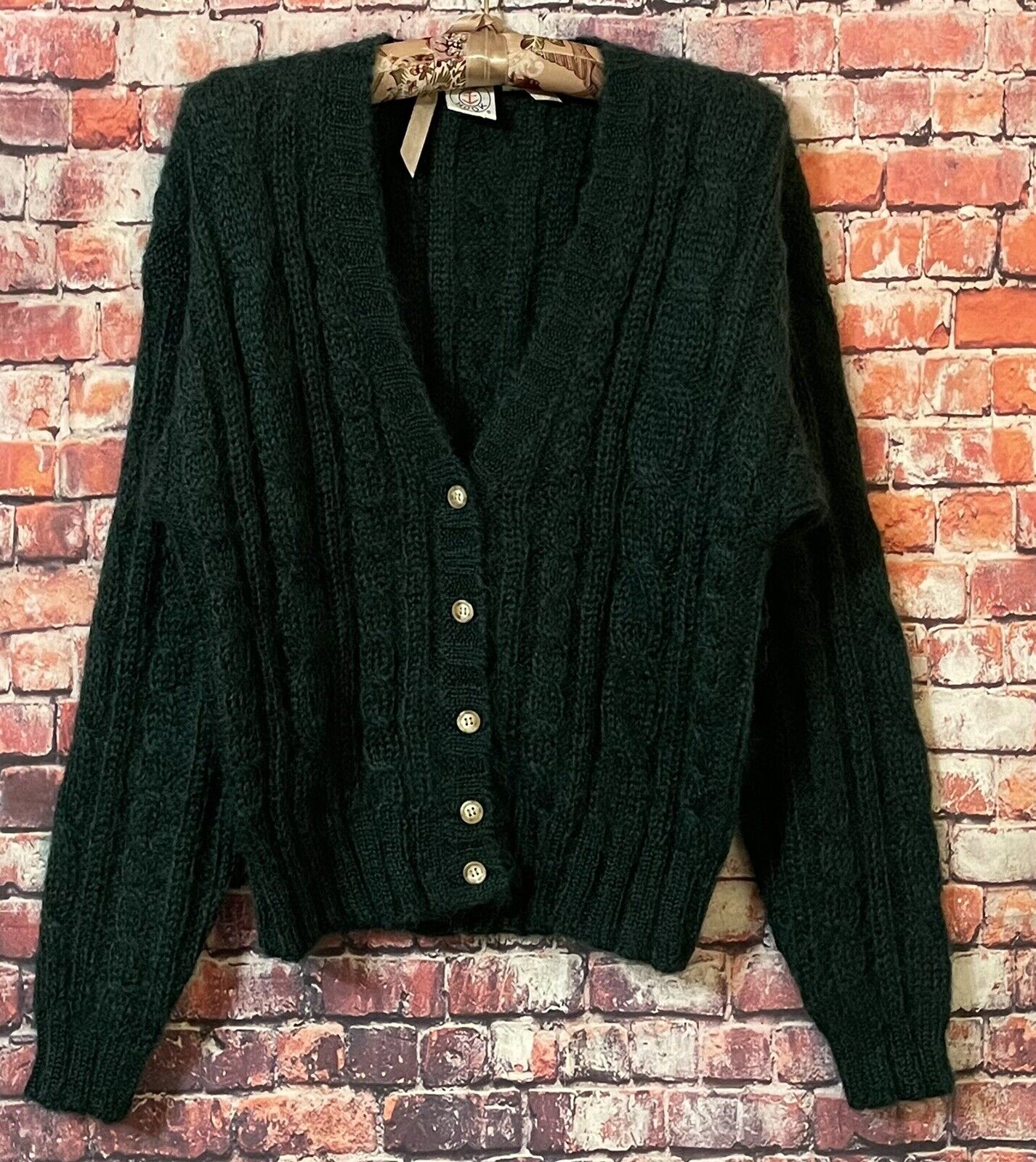 VTG JG Hook Mohair Blend Cable Knit Cardigan Sweater Size L