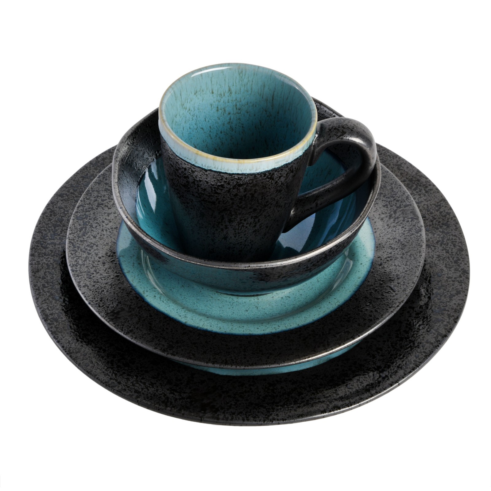 Gibson Elite Dragonstone 16-Piece Stoneware Dinnerware Set - Aqua