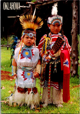 Postcard Oklahoma Native Child Indigenous American Headdress Feather Headband