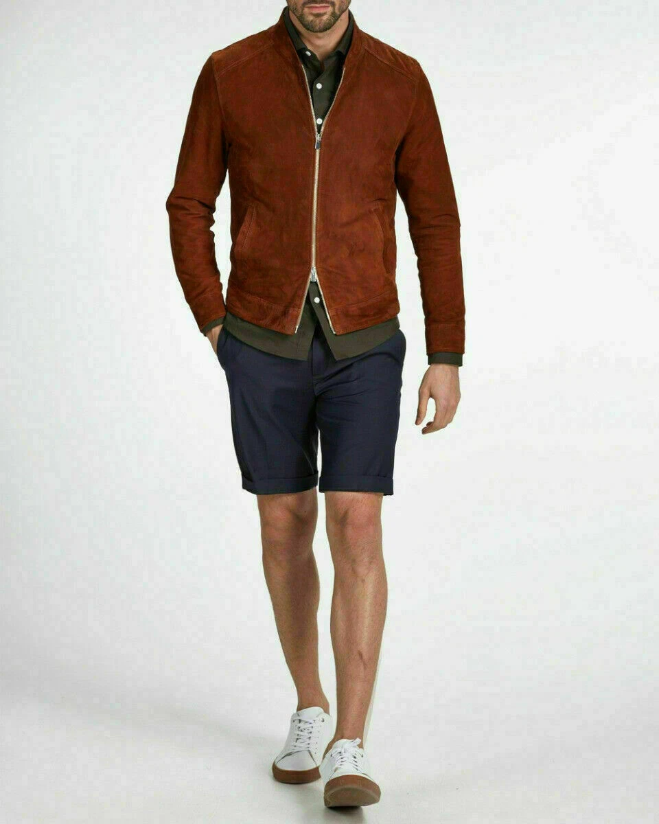 Sexy Stylish Men's Suede Jacket 100% Lambskin Slim Fit Cools Causal Jacket