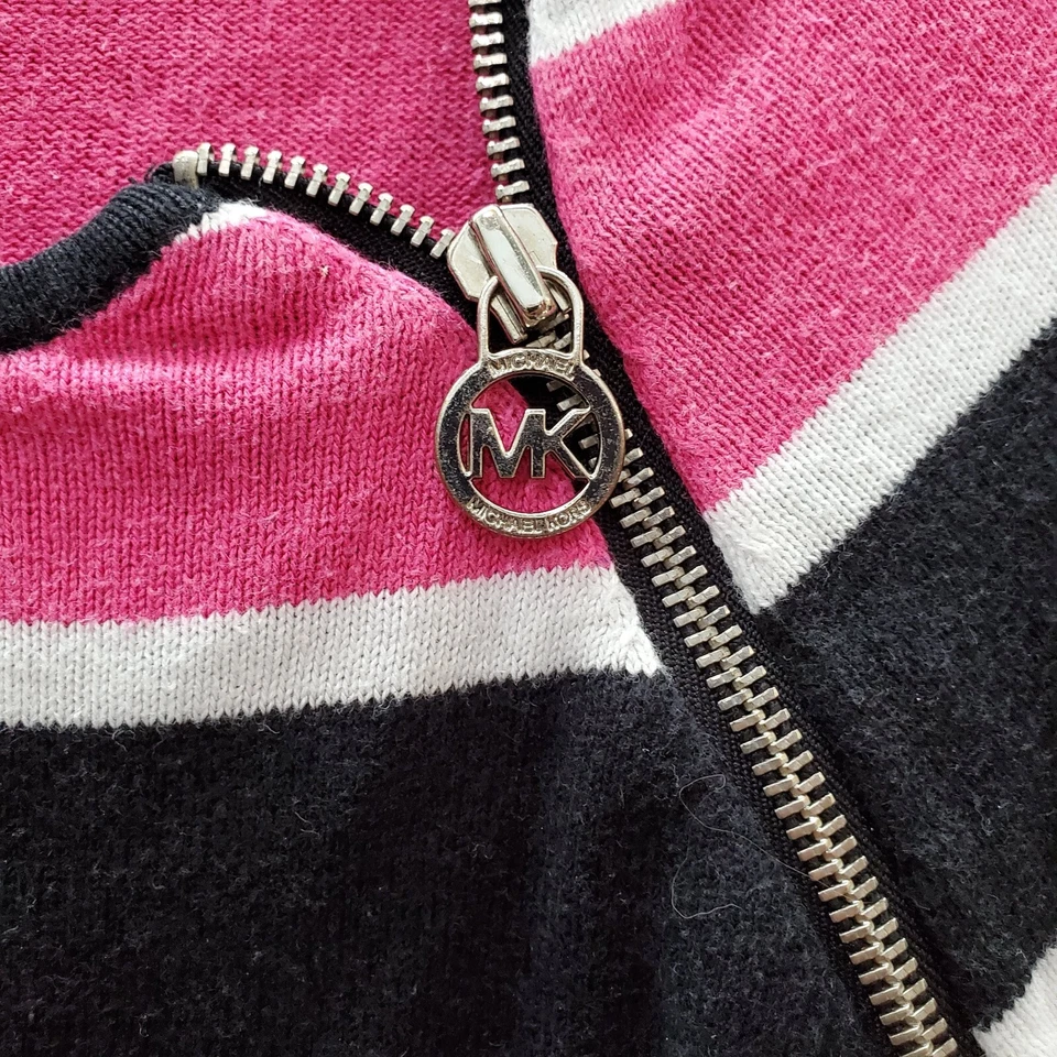 Женский свитер Michael Kors средний розовый в полоску туника с акцентом на молнии пуловер - Изображение 3 из 4