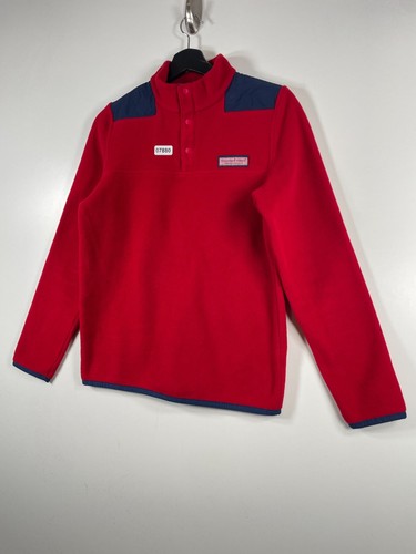 Vineyard Vines Boys Martha's Vineyard 1/4 Snap Button Fleece Jacket Red Sz XL - Picture 2 of 14