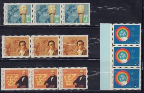 PORTUGAL 1986 STRIP X 3 SETS 1669, 1678-1680 PEACE ANIVERSARIES MINT MNH