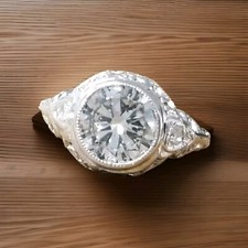 14k White Gold Filigree Art Deco Engagement Ring 1.59ct. Natural Round Diamond