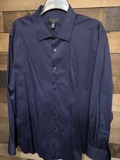 ALFANI Men's Slim Fit Dress Shirt, Navy XL 17-17.5 34-35