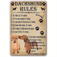 Funny Dachshund Rules Tin Metal Sign 8x12 Wall Decor with Humorous