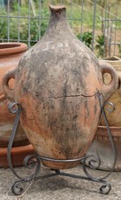 ANTICO ORCIO -ZIRO IN TERRACOTTA CON BASE IN FERRO BATTUTO H 64cm