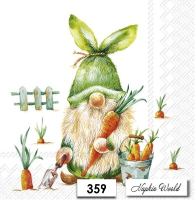 (359) TWO Paper LUNCHEON Decoupage Art Craft Napkins - GARDEN GNOME CARROTS