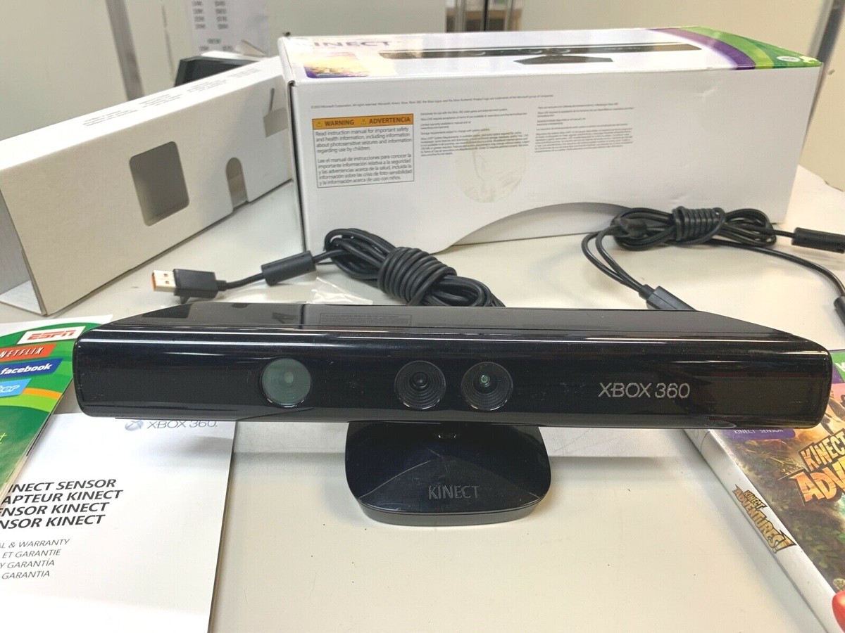 MICROSOFT XBOX 360 KINECT SENSOR IN ORIGINAL BOX WITH ADVENTURES GAME CORDS