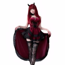Gothic Vampire Witch Dress for Women Halloween Velvet Cosplay Costume with Train