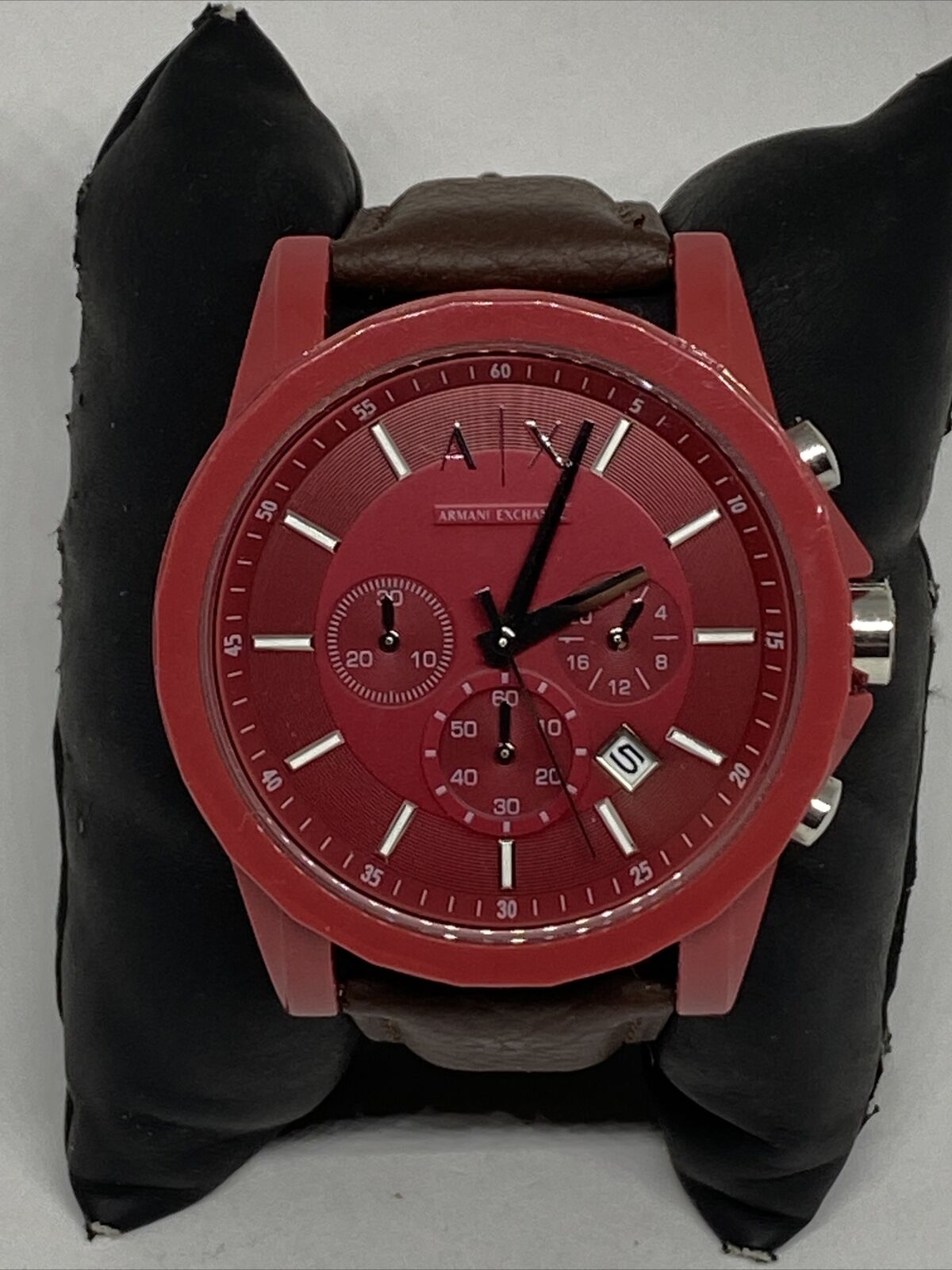 Armani Exchange AX1328 Men's Brown Leather Analog Red Dial Quartz Watch  EY164 | eBay