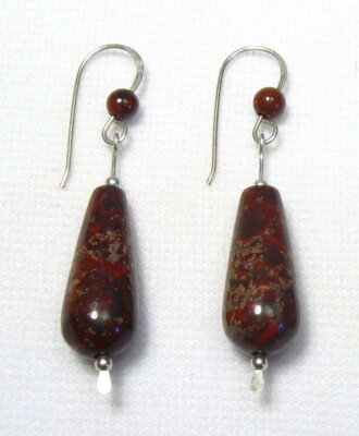 Lyn's Jewelry Poppy Jasper Teardrop Earrings Silver or Gold