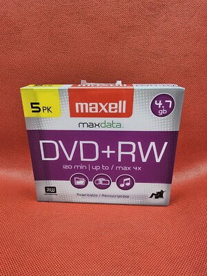 Maxell DVD+RW Rewritable Disc 4.7 GB 4x Jewel Case Silver 5 Pack Maxdata