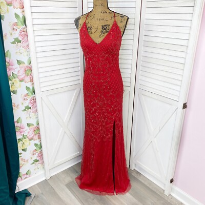 Jules and Cleo Beaded Sequin Mermaid Sheath Dress Red Juniors 6 Long  Backless | eBay