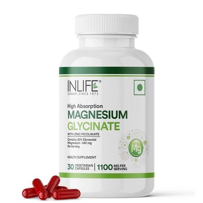 INLIFE Magnesiumglycinat Supplement 1100mg (Elemental Magnesium 242mg) 30N
